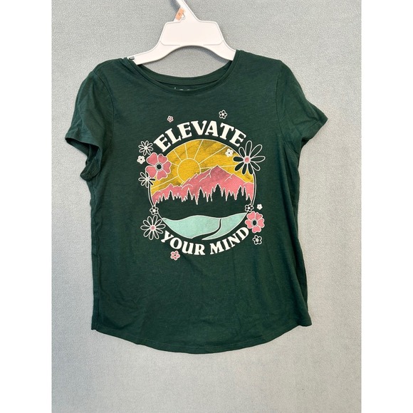 SO Other - SO The Favorite Tee Girls Large 10/12 Green Elevate Your Mind Graphic T-Shirt